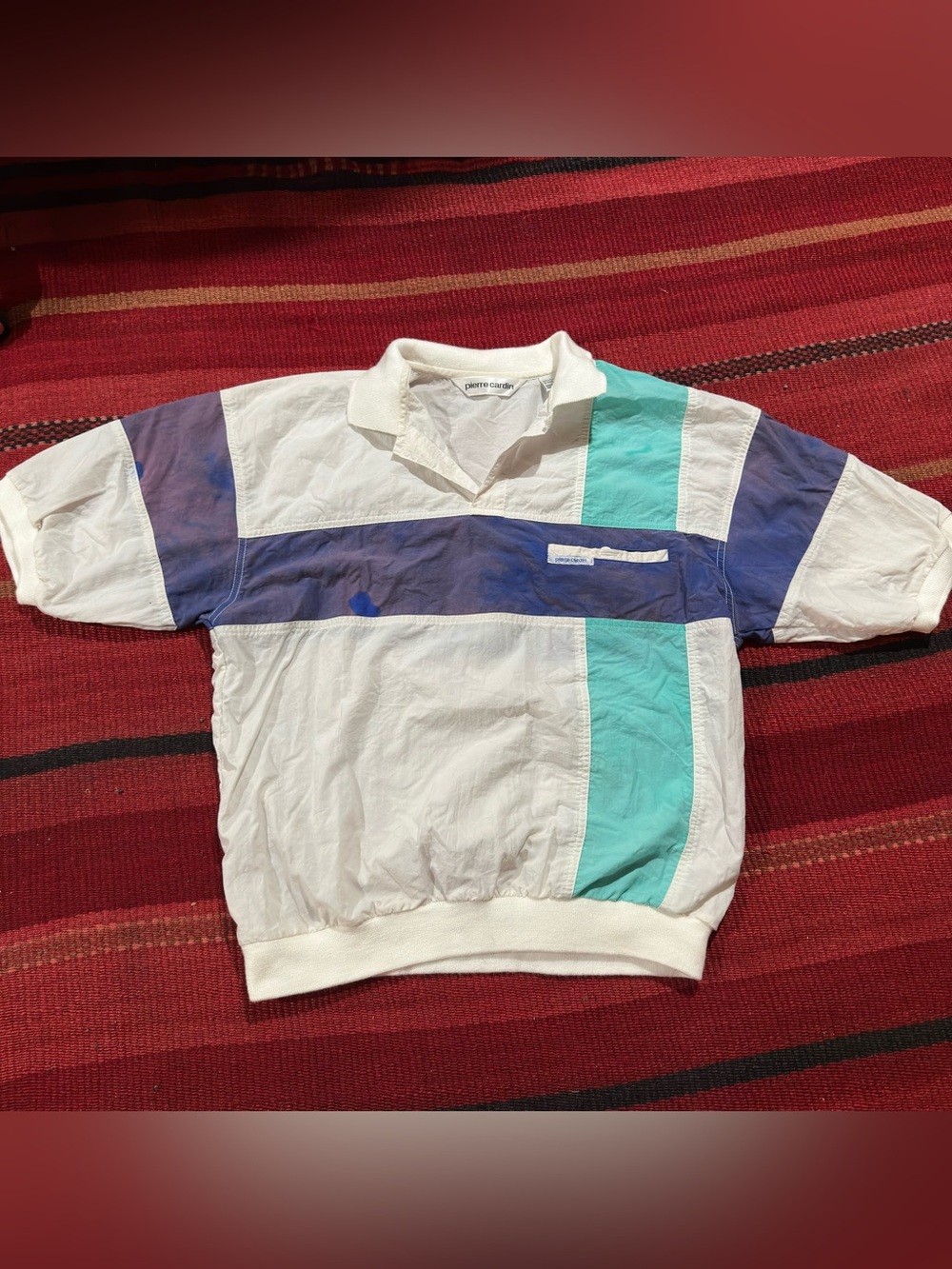 Vintage Pierre Cardin Colorblock Windbreaker Pullover Jacket White Blue Teal M